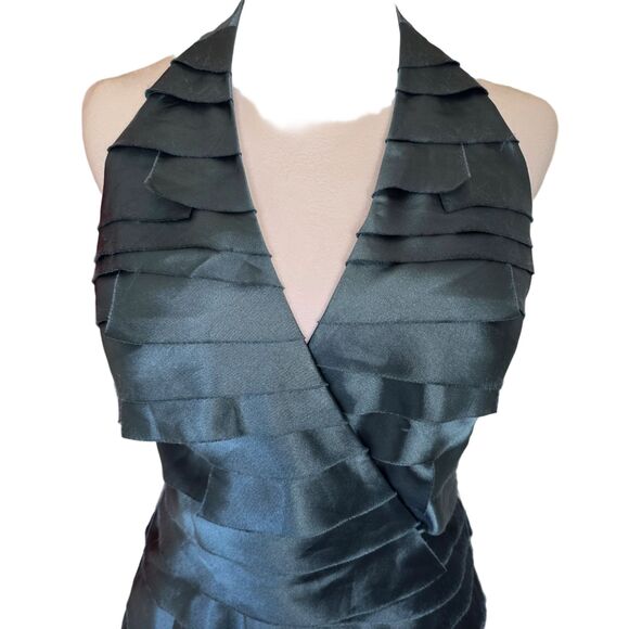 VTG Y2K BEBE Dress Halter Bodycon Mini Blue Ruffle Disco Prom Hoco Paris Hilton - Picture 3 of 6